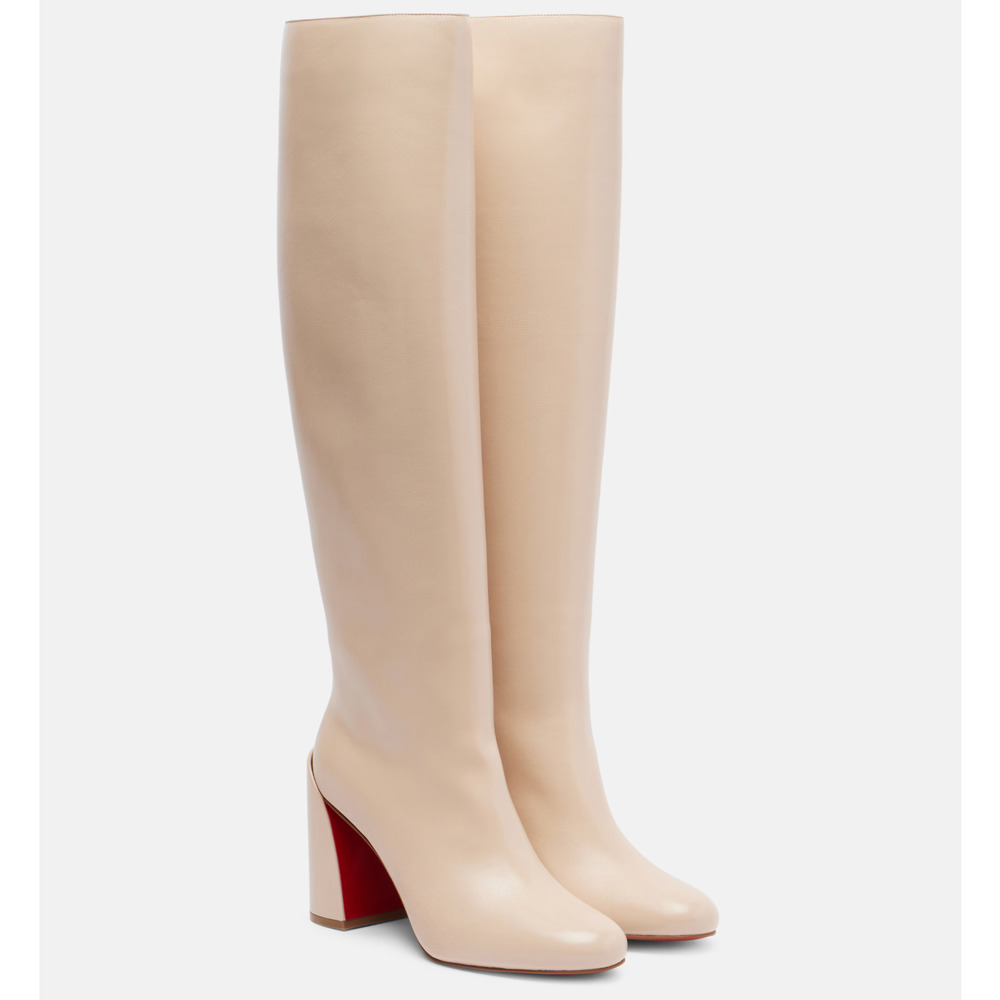 Christian Louboutin Janitta 85 Pearl Beige Leather Knee High Heel Boot 37.5 - Picture 1 of 16
